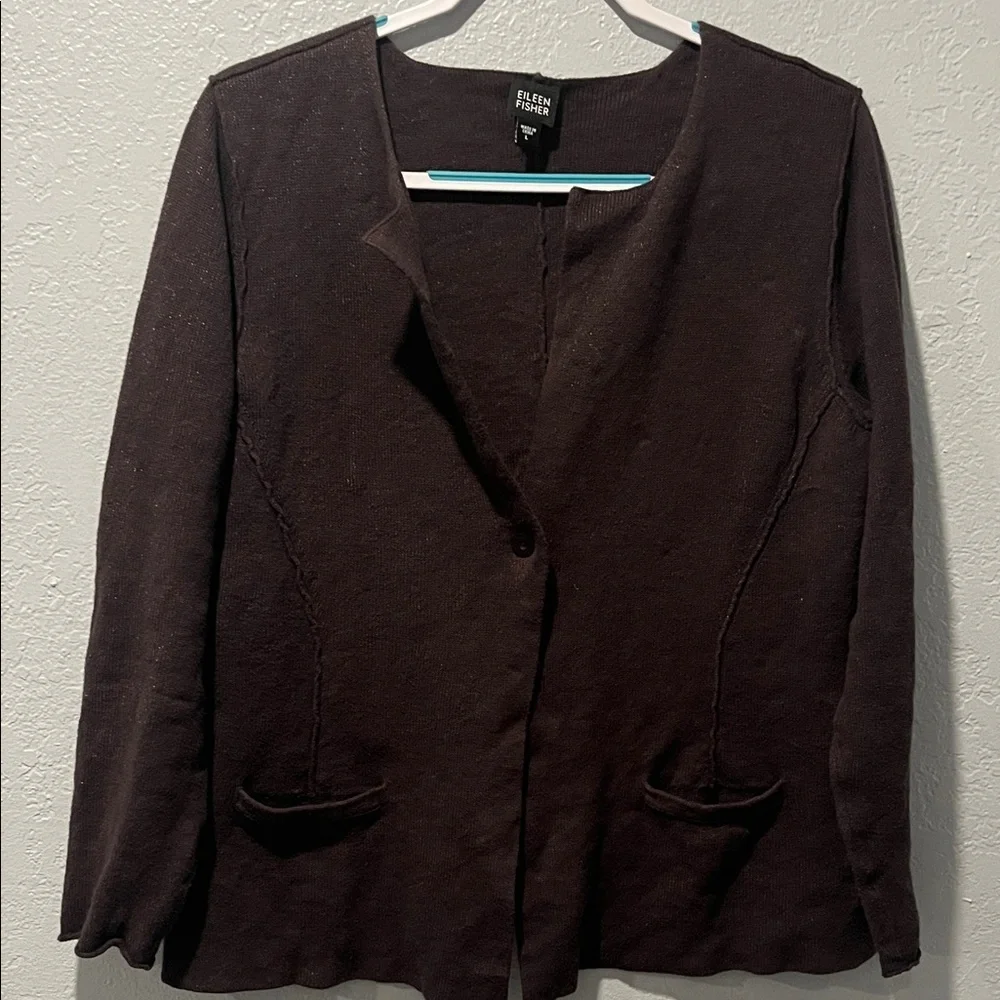 Eileen Fisher Dark Brown Open Front Cardigan